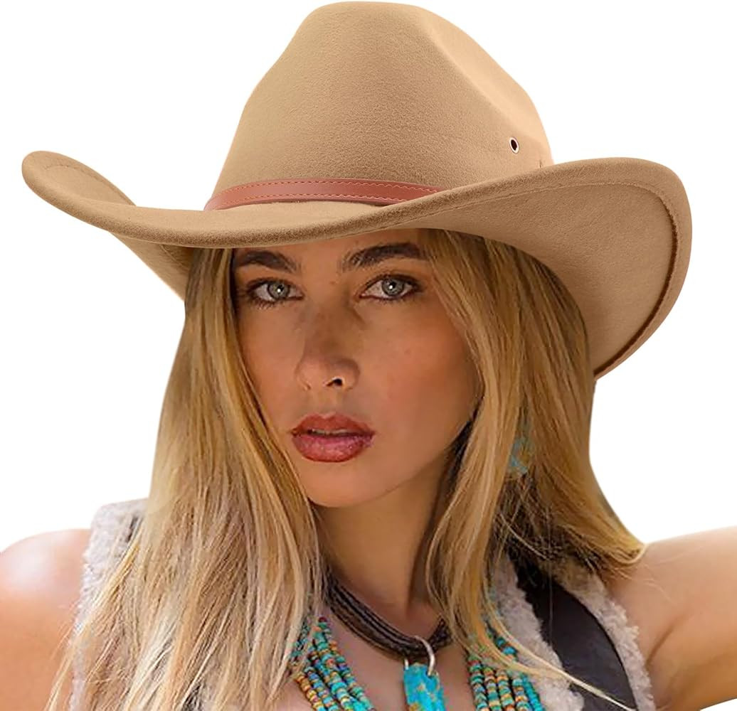 DRESHOW Cowboy Hat for Women and Men Western Felt Cowboy Cowgirl Hat Wide Brim Belt Buckle Retro ... | Amazon (US)