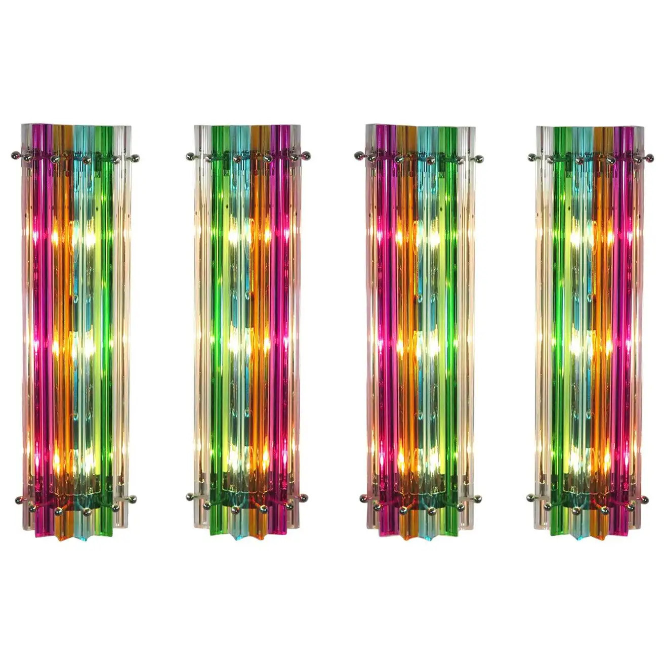 Four Vintage Italian Wall Sconce, Multi-Color Triedri Venini Style Murano, 1990s | 1stDibs