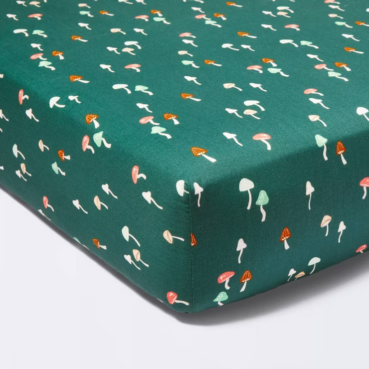 Fitted Crib Sheet Mushroom - Green - Cloud Island™ | Target