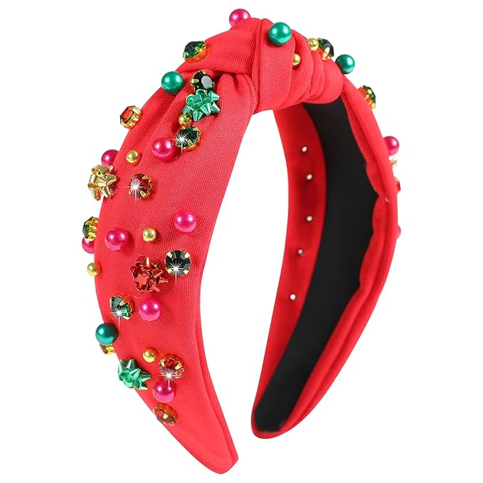 Christmas Jeweled Headbands for Women Girls Christmas Outfits Accessories Xmas Bow Rhinestone Pea... | Amazon (US)