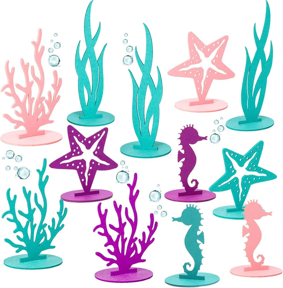 24 Pcs Mermaid Birthday Decorations Felt Table Centerpiece Under the Sea Party Decorations Suppli... | Amazon (US)