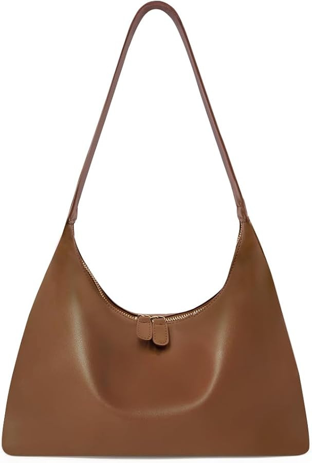 Leather Hobo Bags for Women Small Soft Shoulder Purse Slouchy Tote Handbag with Double Zipper Des... | Amazon (US)