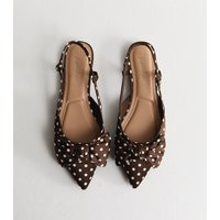 Women's Brown Polka Dot Satin Bow Embellished Slingback Flats Vegan New Look | New Look (UK)