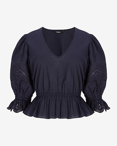 Lace Sleeve Ruffle Peplum Top | Express