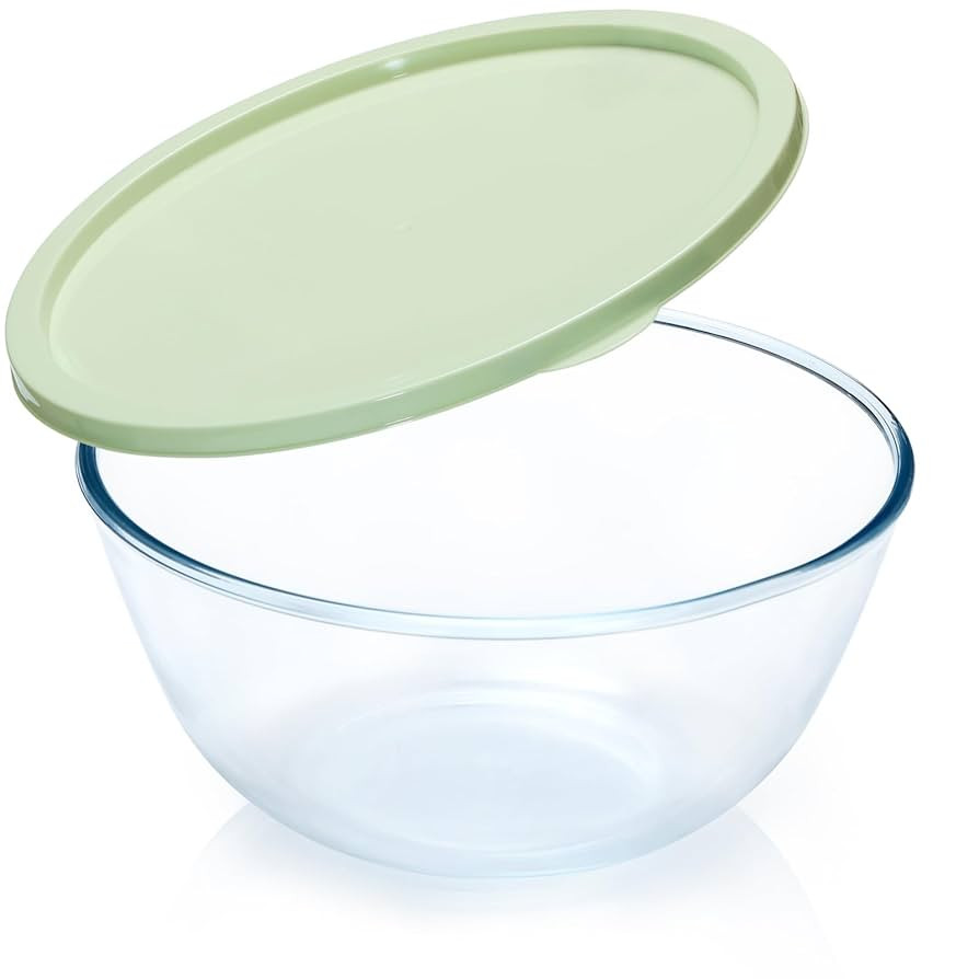 NUTRIUPS 4.7 Quart Large Glass Mixing Bowl with Lid, Deep Big Glass Bowl Large Salad Bowl | Amazon (US)