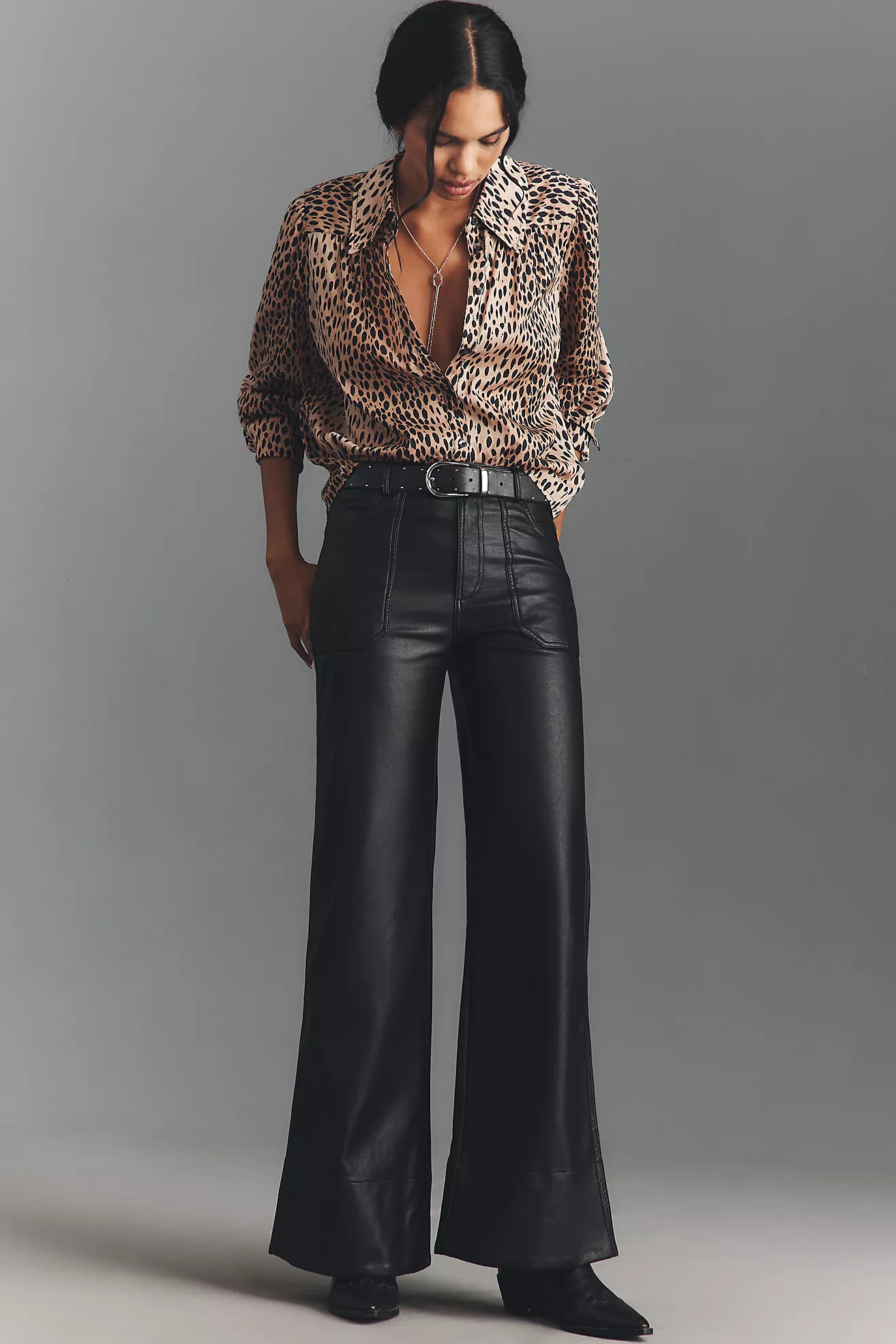 The Rylan Faux Leather Relaxed High-Rise Flare Pants by Pilcro | Anthropologie (US)