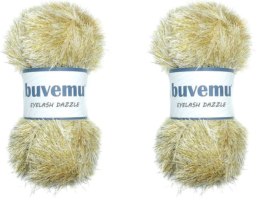 Buvemu Eyelash Dazzle Fun Fur Yarn with Metallic Sparkle 100 Gram (3.53 Ounces) 120 Yards (110 Me... | Amazon (US)