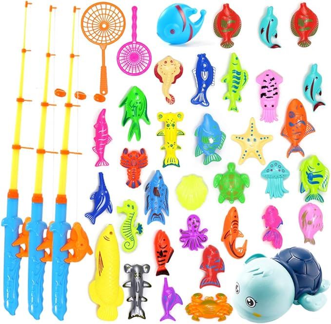 DAIZIKUAI Bath Toys for Toddlers-Magnetic Fishing Game Pool Toys, 1 Net Bag Storage Bag Containin... | Amazon (US)