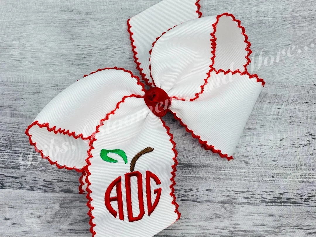 Apple Monogram Back to School Hair Bow Embroidered School - Etsy | Etsy (US)