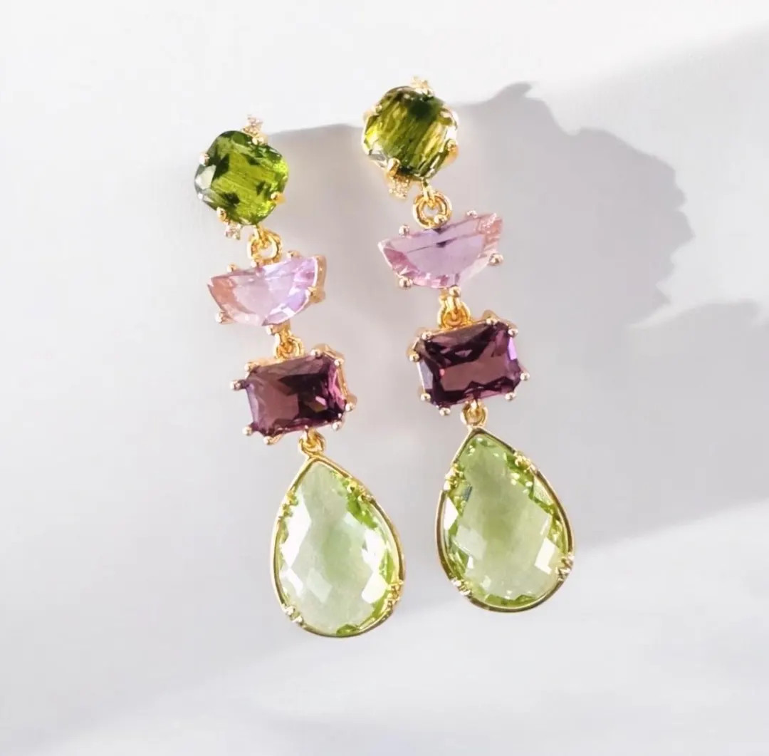 Amethyst and Light Peridot Earrings: Green Purple Earrings Prasi Olite Stone Bridal Jewelry gift | Etsy (US)