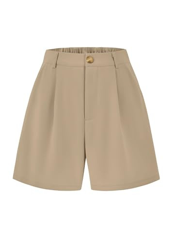 KIRUNDO Shorts for Women Dressy Casual Summer Elastic Waist in the Back Pleated Wide Leg Tailored Work Trouser Shorts (Beige Apricot, Medium) | Amazon (US)