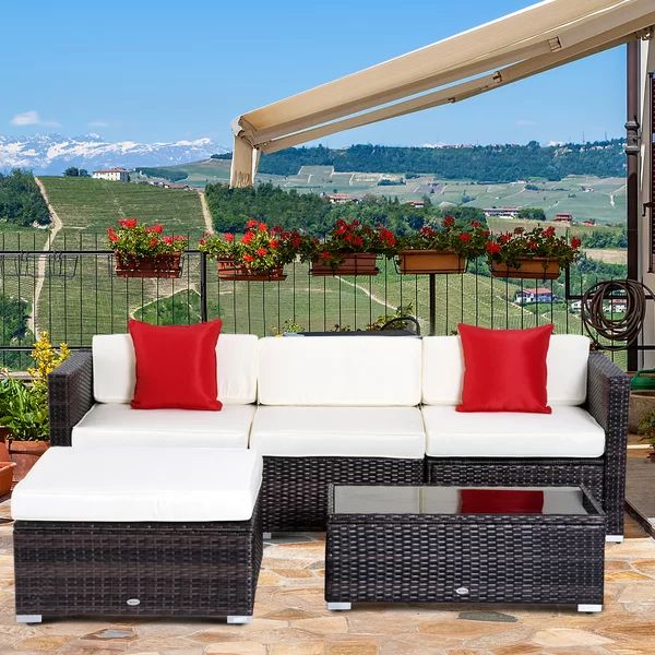 Hazen 5 Piece Rattan Sectional Seating Group with Cushions | Wayfair North America