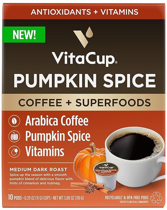 VitaCup Pumpkin Spice Coffee Pods, with Antioxidants, Vitamins, Medium Dark Roast 100% Arabica Co... | Amazon (US)