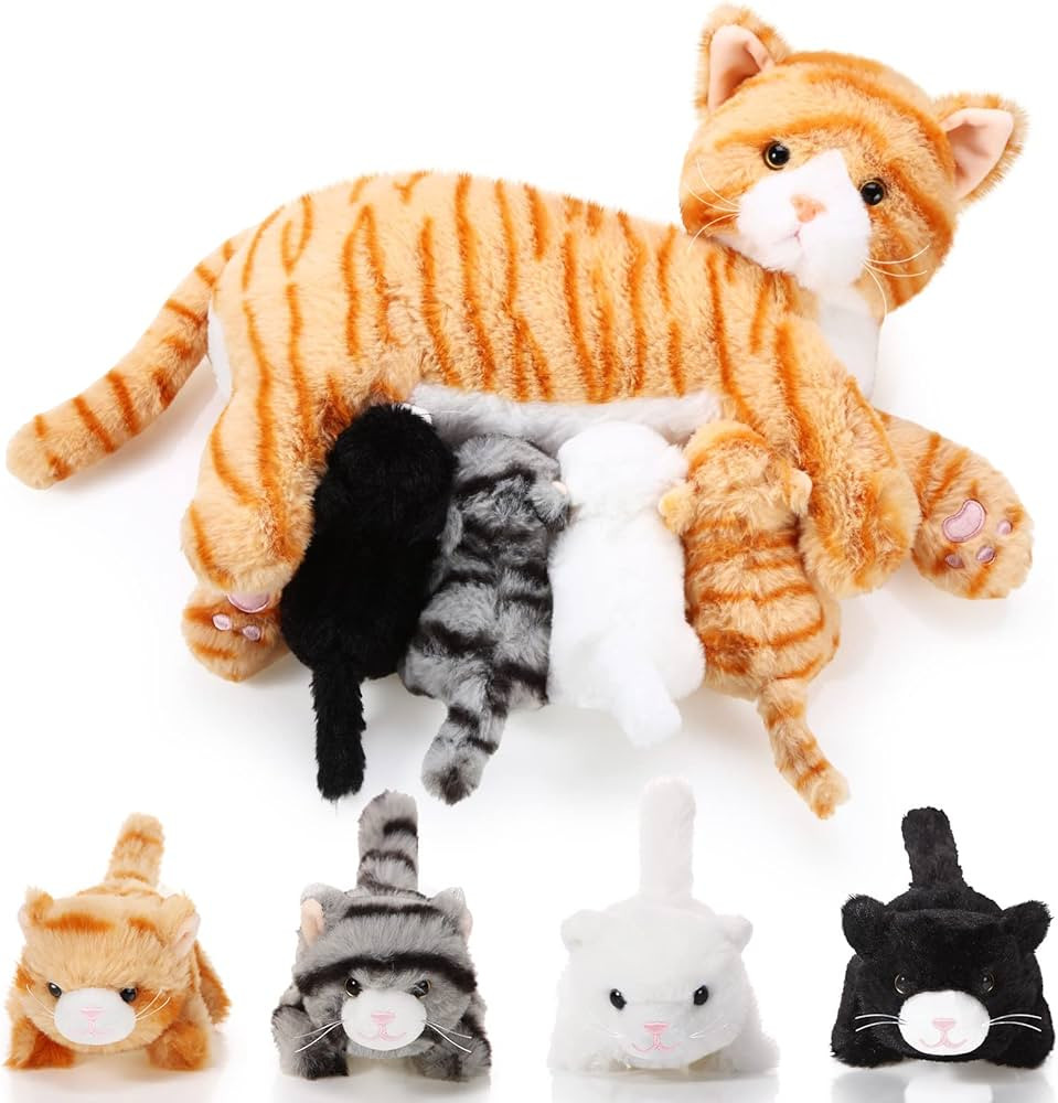 Skylety Nurturing Cat Stuffed Animal with Plush Kittens, Cat Baby Christmas Stuffed for Girls and... | Amazon (US)