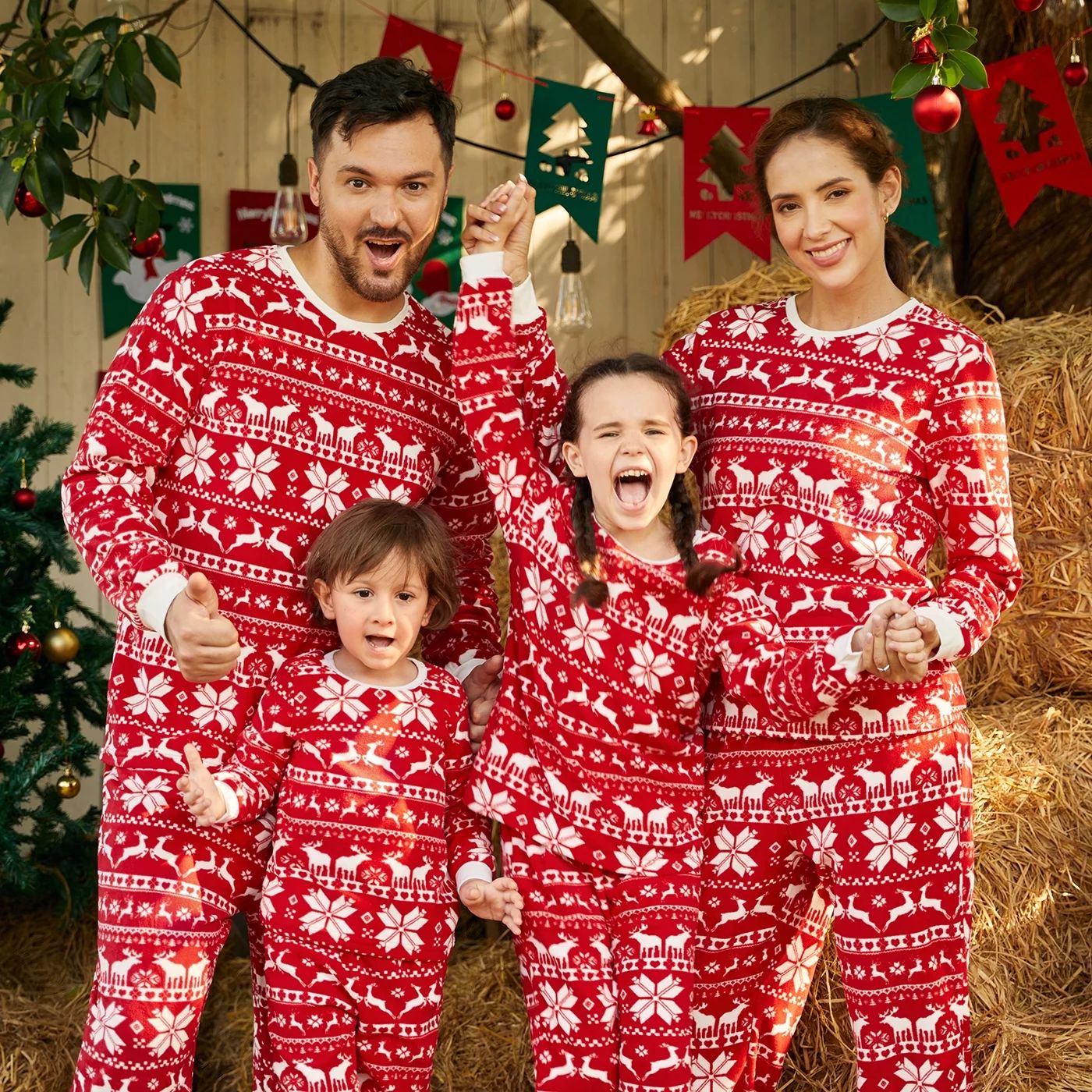 PatPat Christmas Pajamas Matching Family Christmas Pajamas Deer & Snowflake Print Red Family Matc... | Walmart (US)