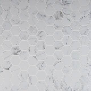 Carrara Hexagon 12 in. x 12 in. x 10 mm Matte Porcelain Mosaic Tile (7.75 sq. ft. / case) | The Home Depot