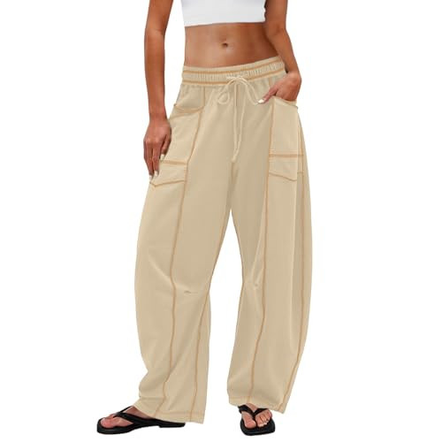 UNIANKIYA Womens Barrel Sweatpants Baggy Pants Wide Leg Sweat Pants Lounge Trousers with Pockets Casual Fall Clothes Nude | Amazon (US)