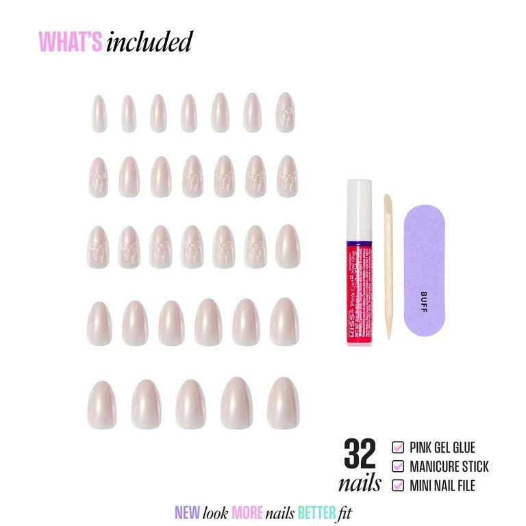 KISS GLAM 3D & Jeweled Press On Nails  Almond, ‘Ripple’, Beige, Medium Length, 32 Count | Walmart (US)