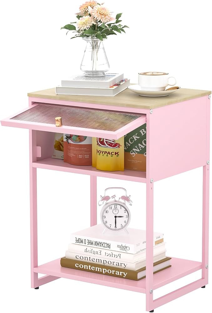 SYKIARIOL Cute Nightstand,End Tables with Storage Drawer,Bedside Table with Open Storage Shelf,Me... | Amazon (US)