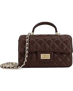 Small Quilted Crossbody Bags for Women, Genuine Leather Shoulder Bag w/Gold Chain Strap, Soft Min... | Amazon (US)