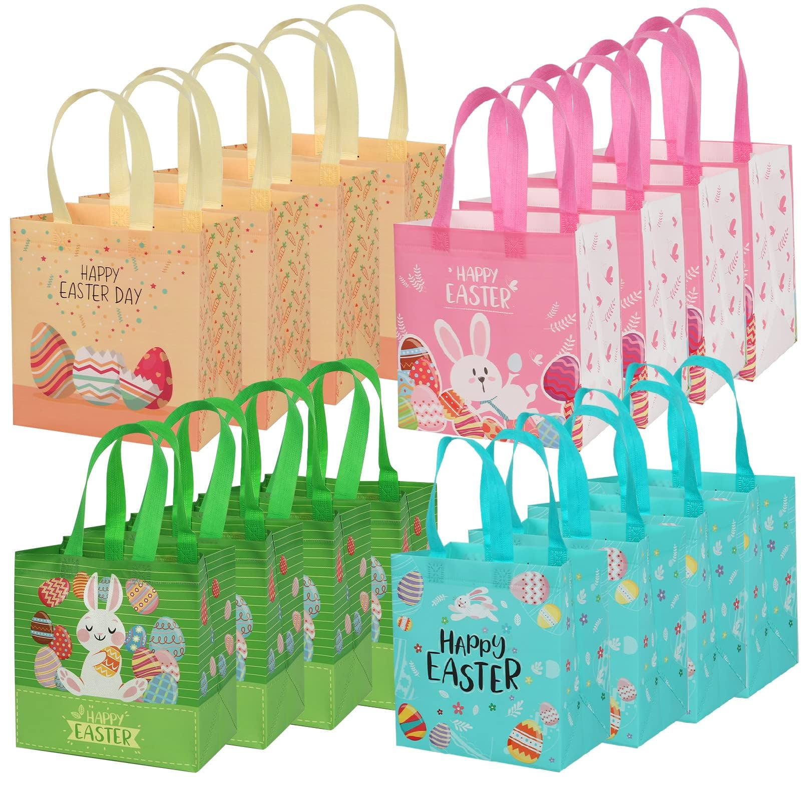 YANGTE Easter Gift Bags Bulk 16 Pack Reusable Party Bags with Handles, Colorful Egg Hunt Baskets ... | Amazon (US)