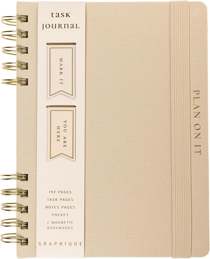 Daily Task Journal by Graphique Luxe Collection, Fabric-Wrapped Hardcover Spiral Notebook for Pla... | Amazon (US)