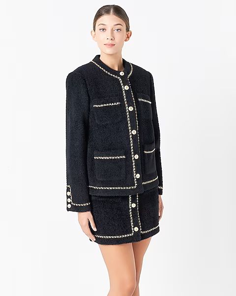 Endless Rose Chain Trimmed Oversized Fuzzy Jacket | Express