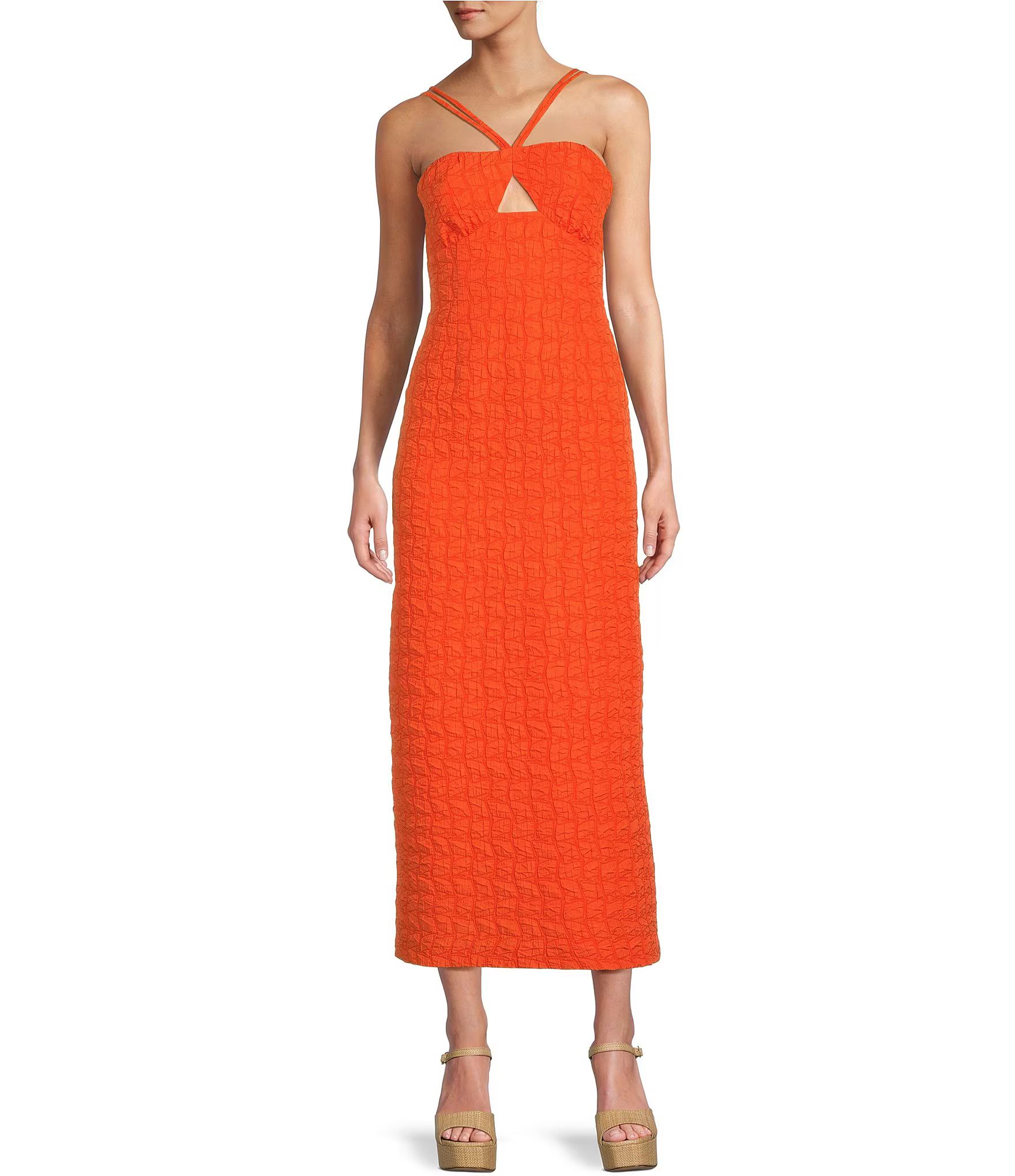 Joy Crinkle Textured Halter Neck Sleeveless Midi Dress | Dillard's
