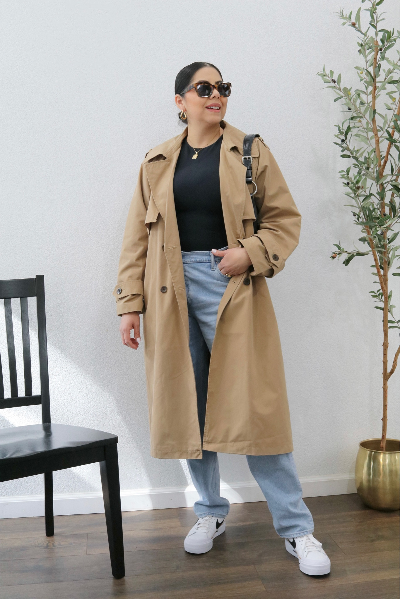 Waterproof trench coat, black crew neck bodysuit, Abercrombie favorites, chic sneakers outfit

#LTKshoecrush #LTKSeasonal #LTKstyletip