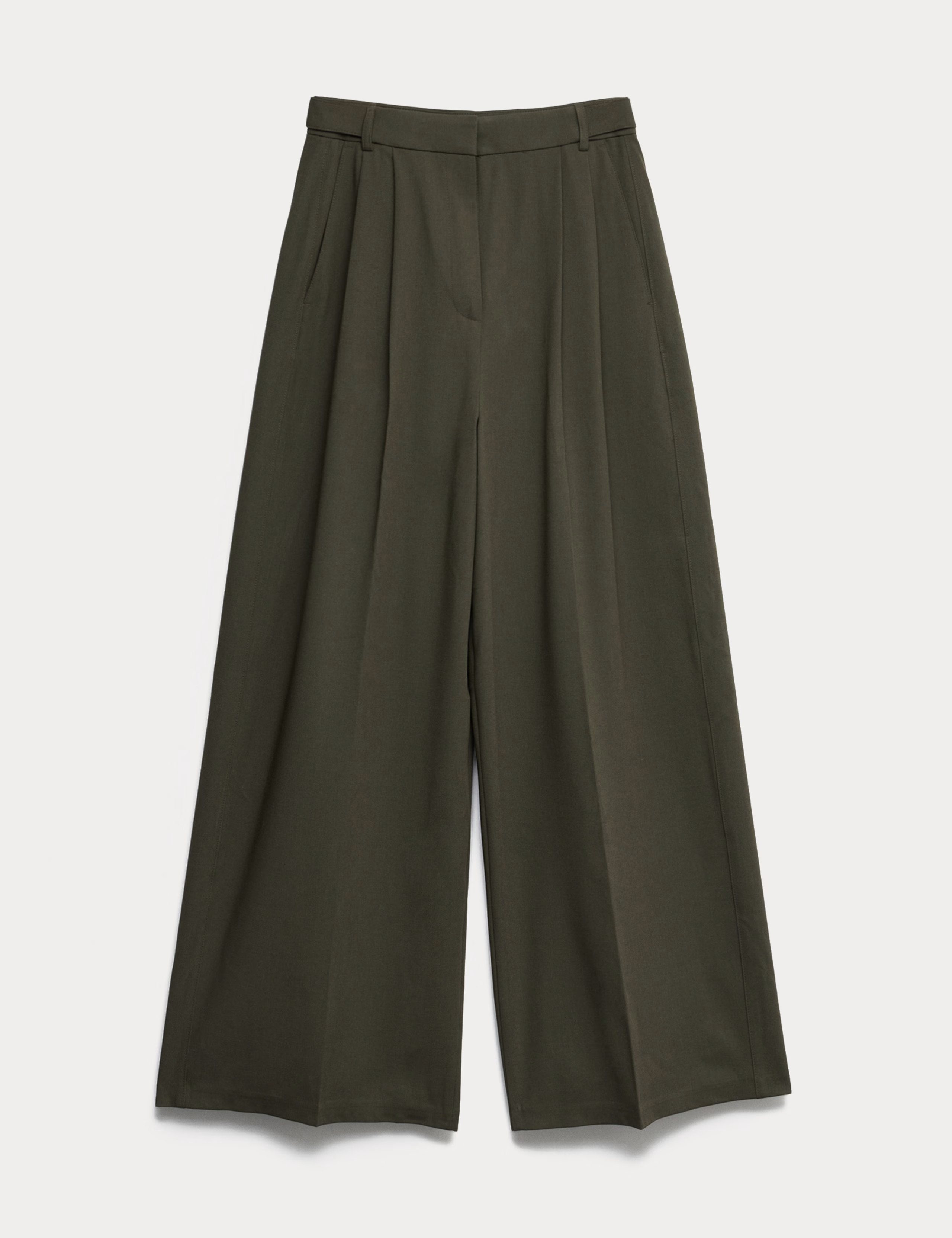 Pleat Front Wide Leg Trousers with Wool | Marks & Spencer (UK)