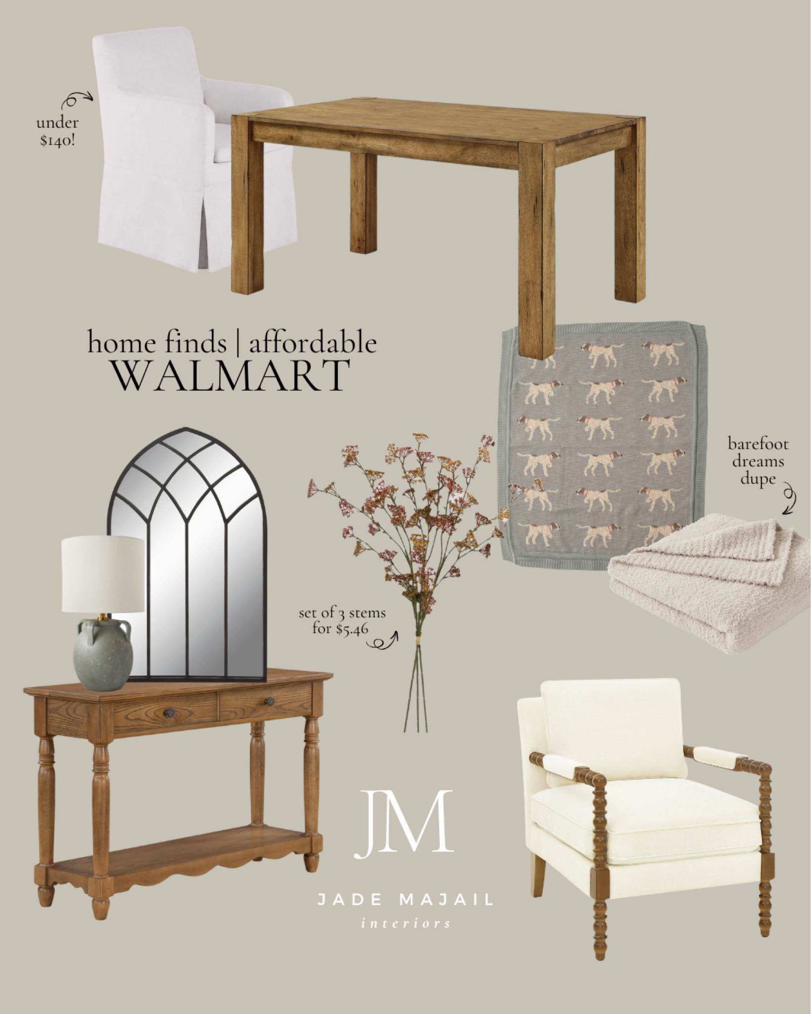 Check out these affordable home finds, both decor & furniture!

Arched mirror, dining room table, accent chair, turned wood chair, cozy blankets, table lamp, console table

#LTKHome #LTKFamily