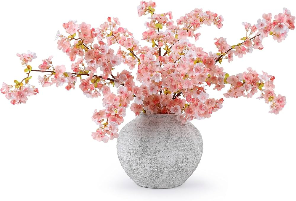 mizii 3Pcs Artificial Pink Cherry Blossom Branches 40" Fake Silk Cherry Blossoms Flowers with Lon... | Amazon (US)