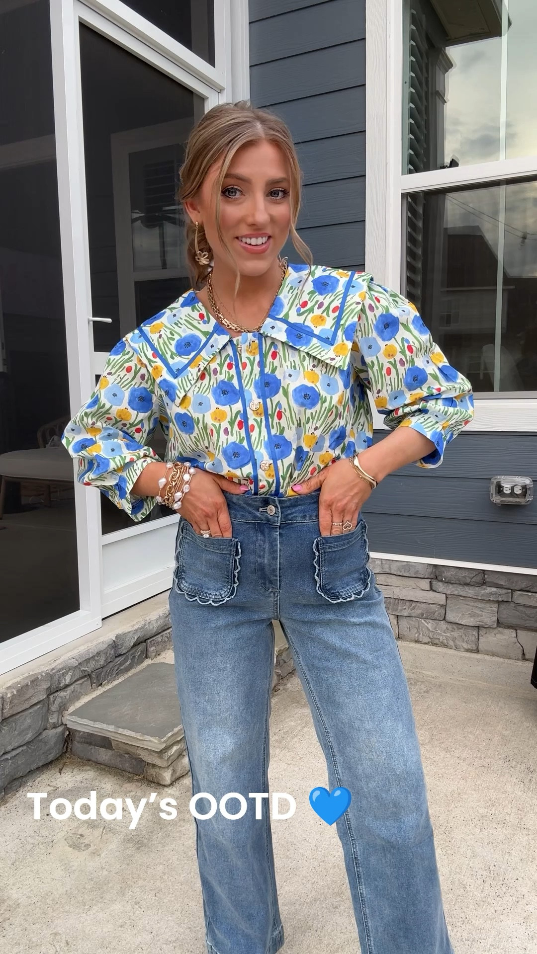 Spring OOTD and I am OBSESSED 💙🌼

This might be one of my favorite everyday outfits lately! This floral Amazon top is giving all the happy, fresh-for-spring vibes with the prettiest blue and yellow print and that oversized statement collar (you know I love a fun detail 😍). It’s lightweight, easy to tuck, and perfect for now into spring.

Paired it with these scallop detail jeans that are such a fun twist on classic denim. The scalloped pockets + relaxed fit make them feel elevated but still totally wearable for mom life, errands, school drop-off, or a casual lunch date.

Finished the look with Walmart shoes and gold jewelry for that chic-but-affordable combo we love. The neutral flats pull everything together and make this outfit comfy enough to wear all day.

#springootd #amazonfashionfinds #amazonstyle #walmartfashion #scallopjeans #affordablefashion #everydaystyle #momstyle #springoutfitideas #casualchic #budgetfriendlyfashion