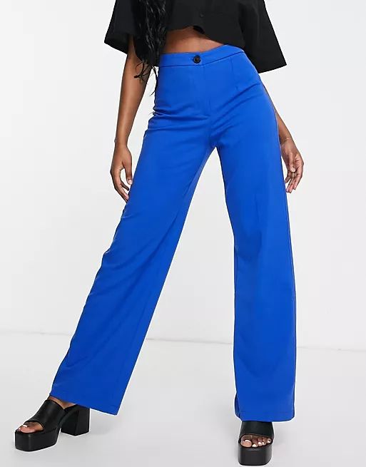 Bershka core oversized blazer and wide leg pants set in bright blue | ASOS | ASOS (Global)