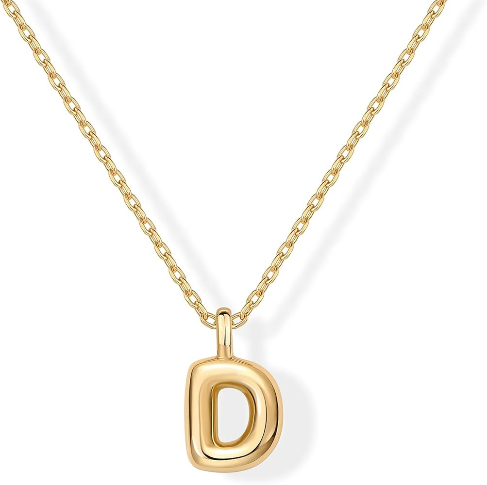 PAVOI 14K Gold Plated Dainty Chunky Bubble Initial Letter Pendant Necklace for Women | Alphabet L... | Amazon (US)