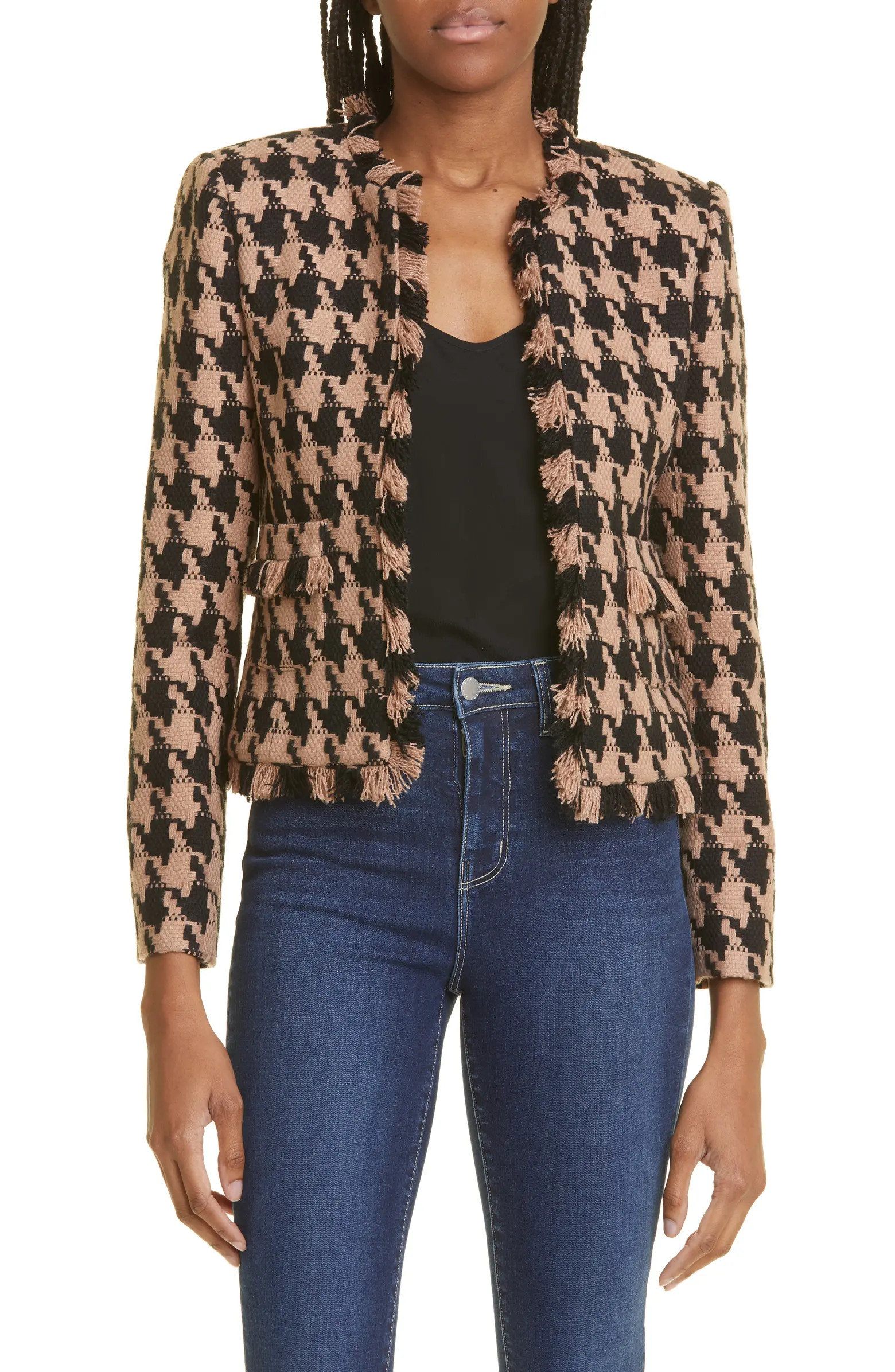 Angelina Houndstooth Open Front Blazer | Nordstrom