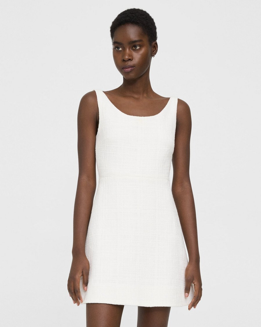 Ballerina Neckline Mini Dress in Cotton Tweed | Theory UK
