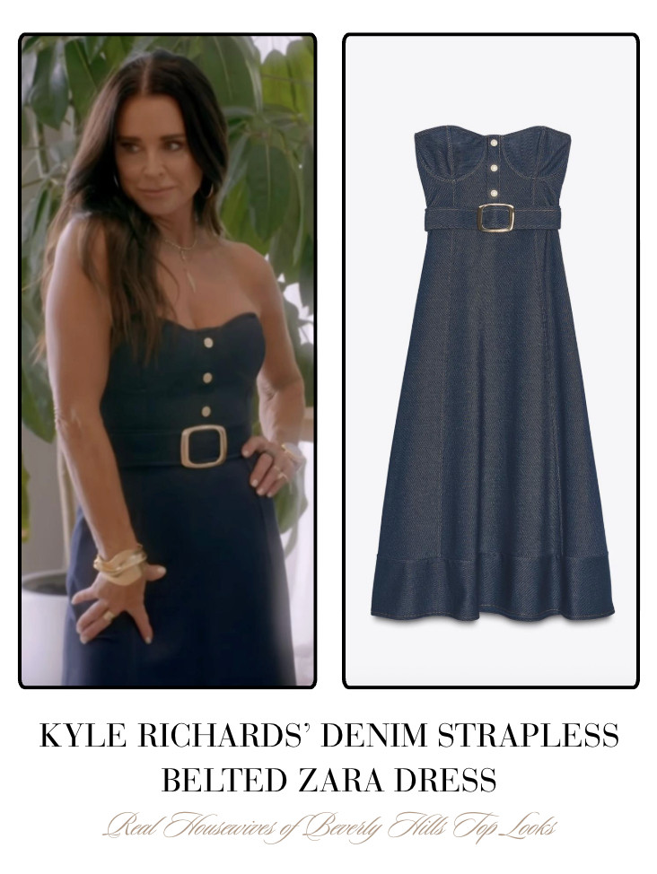 Kyle Richards' Denim Strapless Belted Zara Dress 

 