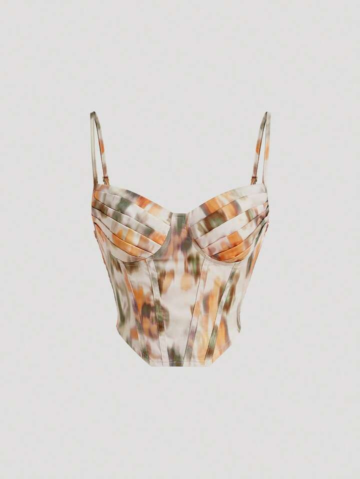 SHEIN MOD Retro Vintage Clothes Halo Dyed Floral Print Irregular Hem Tie Dye Bustier Cami Top | SHEIN