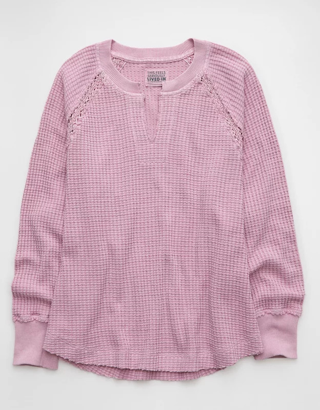 AE Big Hug Notch Neck Waffle Sweatshirt | American Eagle Outfitters (US & CA)