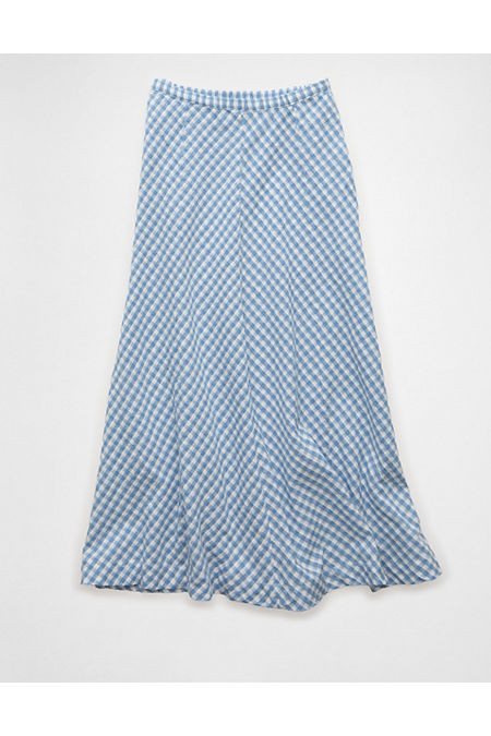AE Linen-Blend Midi Skirt Women's Blue Daylight M | American Eagle Outfitters (US & CA)