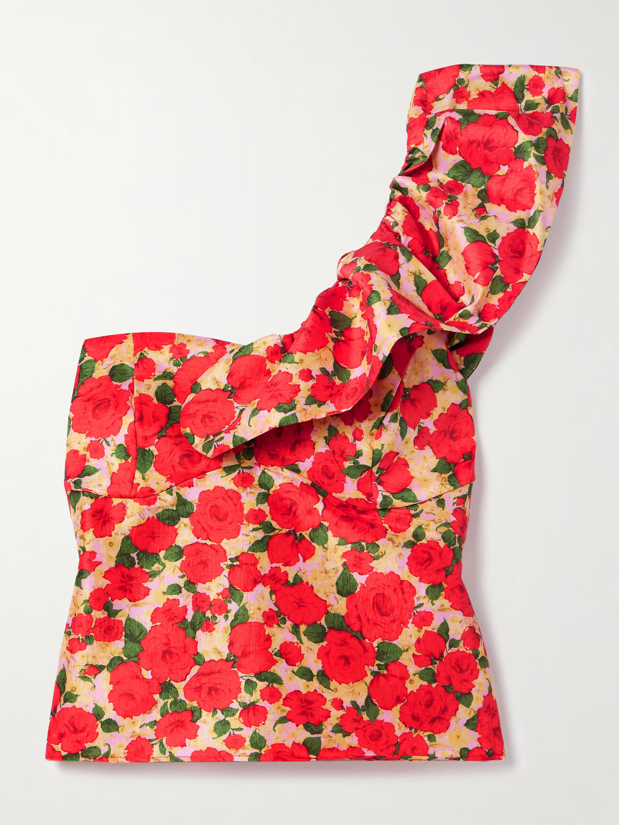 KIKA VARGAS - Yazmeen One-shoulder Ruffled Floral-print Taffeta Top - Red | NET-A-PORTER (US)