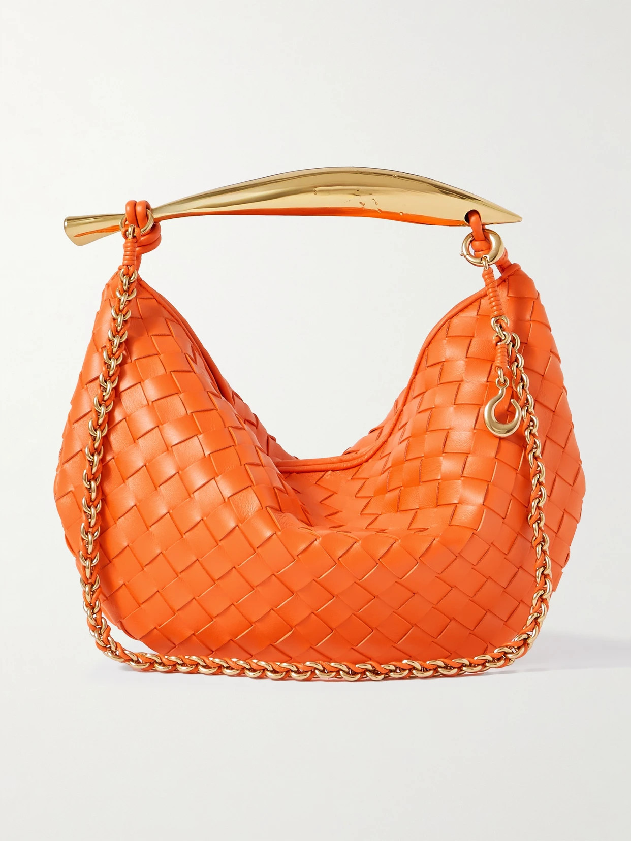 Bottega Veneta - Sardine With Chain Small Intrecciato Leather Tote - Orange | NET-A-PORTER (US)
