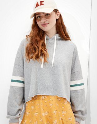 AE Fleece Cropped Boxy Hoodie | American Eagle Outfitters (US & CA)