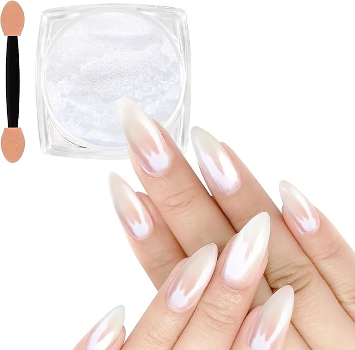 Allstarry White Pearl Chrome Nail Powder, Iridescent Aurora Powder Metallic Mirror Effect Glitter... | Amazon (US)