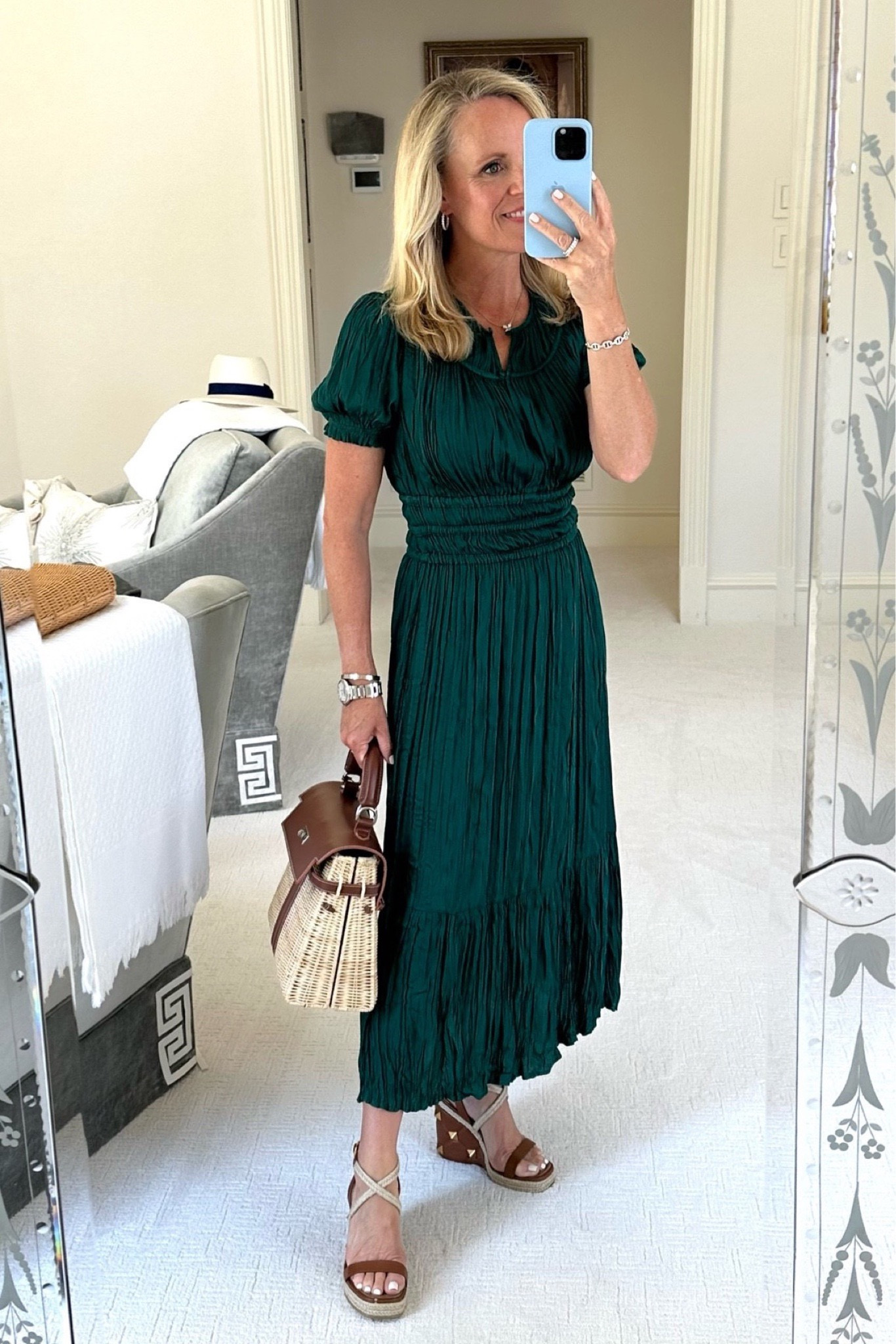 Don’t miss this beautiful pleated emerald green midi dress!  It is the it color for fall!  

Also comes in navy and runs true to size - under $100

#LTKSeasonal #LTKfindsunder100 #LTKstyletip