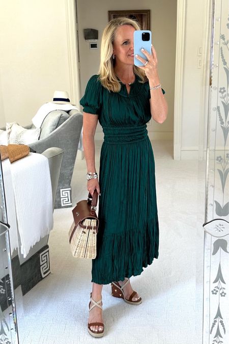 Don’t miss this beautiful pleated emerald green midi dress!  It is the it color for fall!  

Also comes in navy and runs true to size - under $100

#LTKSeasonal #LTKfindsunder100 #LTKstyletip