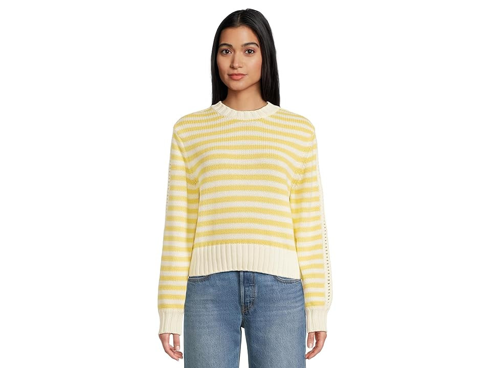 Michael Stars Merle Striped Crew Neck Sweater Women's Sweatshirt Lemonade : MD (US 6-8), Cotton/Nylon | Zappos