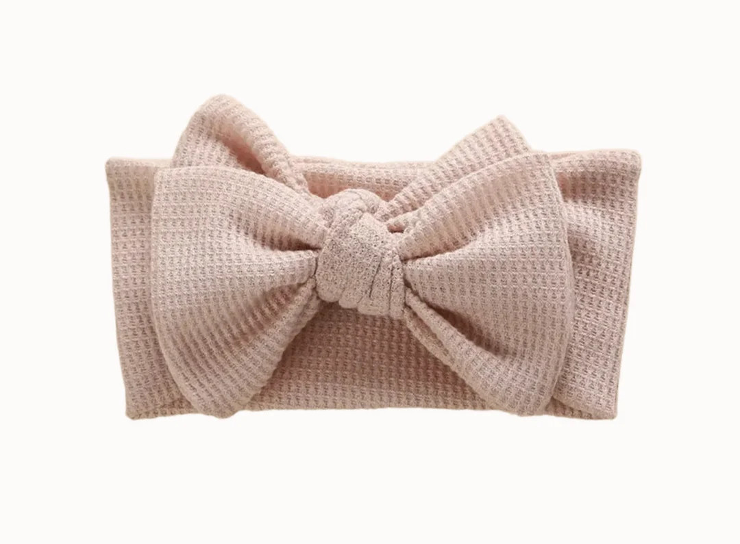 Waffle Knit Bow Headwrap in Light Sandy Pink - Etsy | Etsy (US)