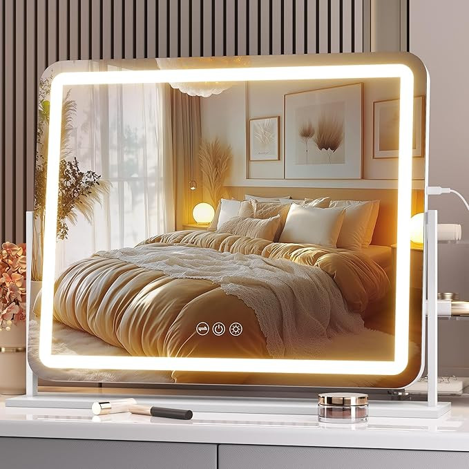 Hasipu Vanity Mirror with Lights, 22" x 18" LED Makeup Mirror, Light up Mirror with Smart Touch 3... | Amazon (US)